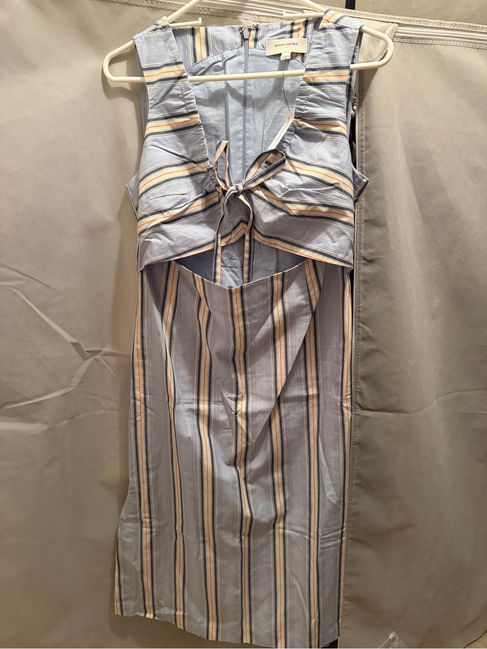 Banana Republic Blue and Cream Striped Tie-Front Midi Dress